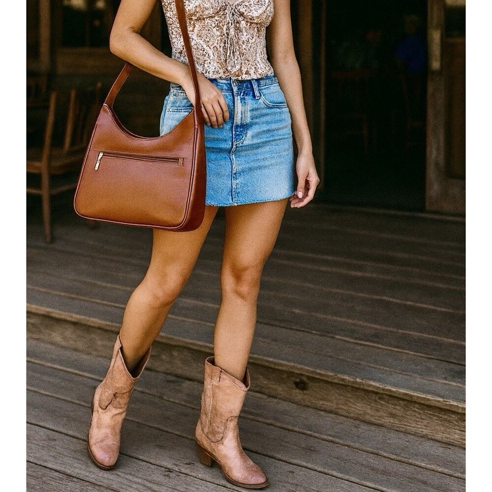 Sam Edelman Nile Brown Leather Western Distressed Boots Sz 10 Festival Rodeo